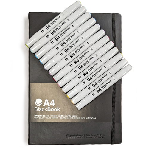 MTN 94 Graphic Twin Marker 12er Set Pastel & Blackbook A4 Pack